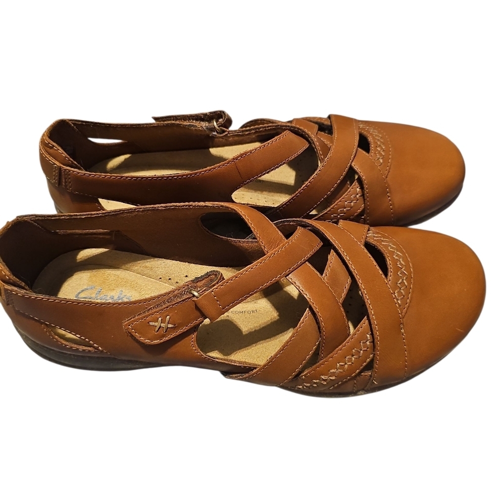 Clarks Roseville Step mary jane Flats shoes Brown Leather Sandals 10 Wide New - Picture 4 of 8